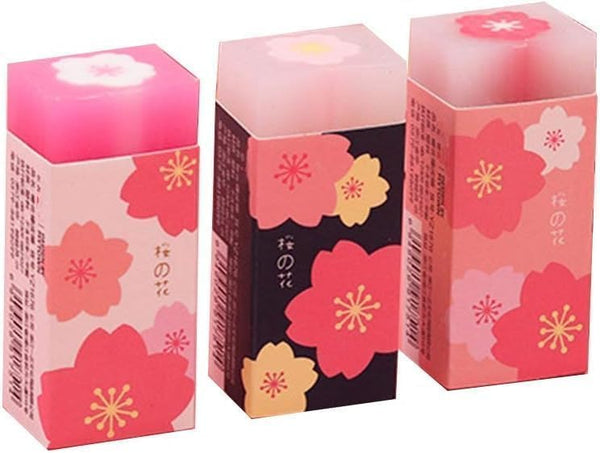 Cauaoa 3 Pcs Pink Lovely Cherry Blossoms Rubber Erasers Sakura Petal Sketch Painting