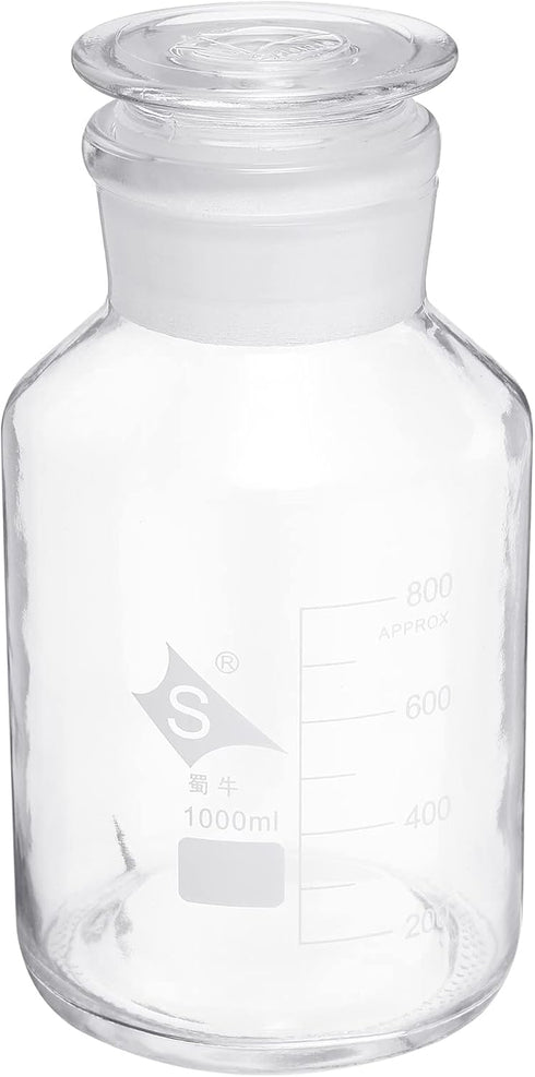 PATIKIL 1000mL Reagent Media Bottle, 1Pcs Round Graduated Glass Storage Bottle with Clear Cap