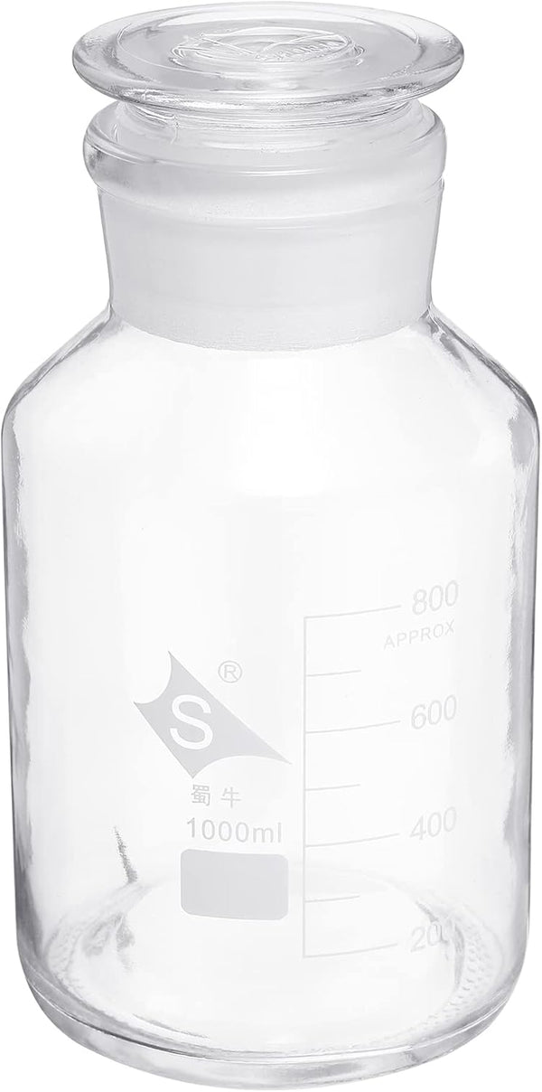 PATIKIL 1000mL Reagent Media Bottle, 1Pcs Round Graduated Glass Storage Bottle with Clear Cap