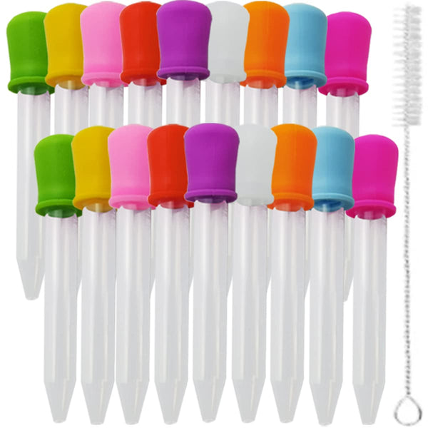 TIHOOD 20PCS Liquid Droppers with Clean Brush, Silicone & Plastic Pipettes for Candy Oil Kitchen