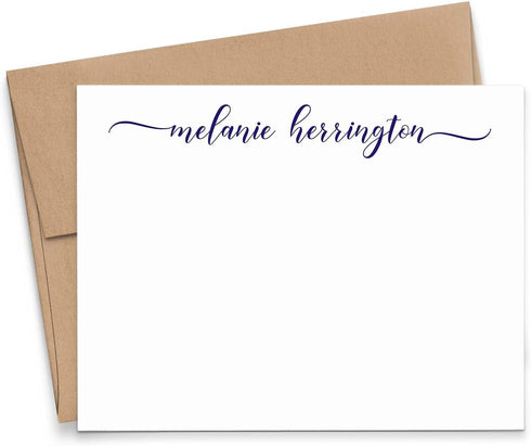 Personalized Stationery for Women, Modern FLAT Note Cards with Envelopes Set, Calligraphy