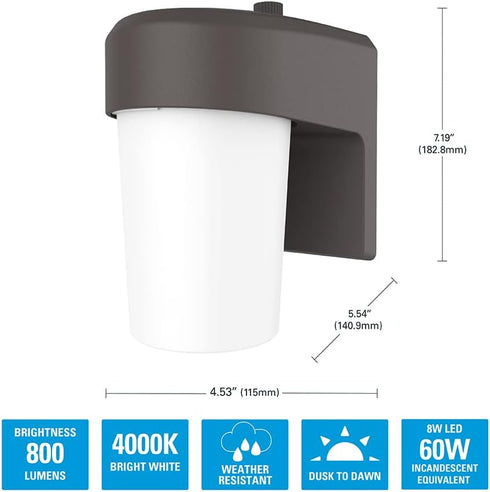 1-Light HALO FE Bronze LED Outdoor Lantern Sconce with Dusk to Dawn