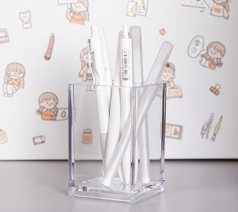 Clear Acrylic Pencil Pen Holder Cup, Clear Makeup Brush Holder, Acrylic Desk Accessories for Office