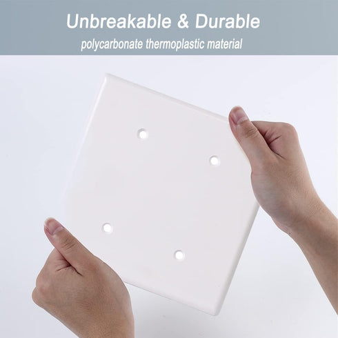 2-Gang Blank Wall Plate Outlet Cover, Unbreakable Polycarbonate Thermoplastic Double Blank Faceplate, White, 4 Pack