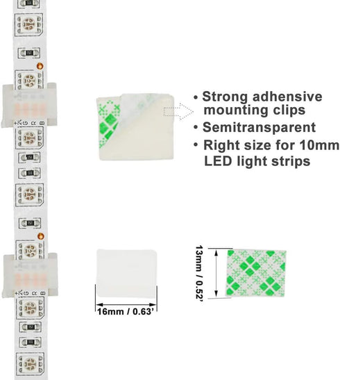 LED Connectors Kit - 10mm 4 Pin 5050 RGB Light Strip Connectors, Includes 6 L Shape and 10 Solderless Connectors