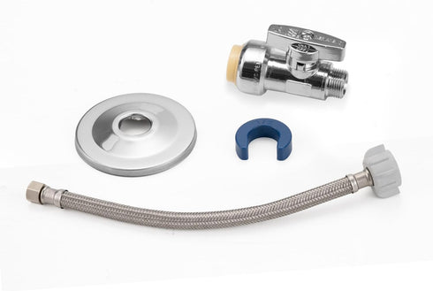 Toilet Water Supply Line Kit with 12" Stainless Steel Flexible Toilet Supply Line & 1/4 Turn 1/2 Inch Straight Push Fit