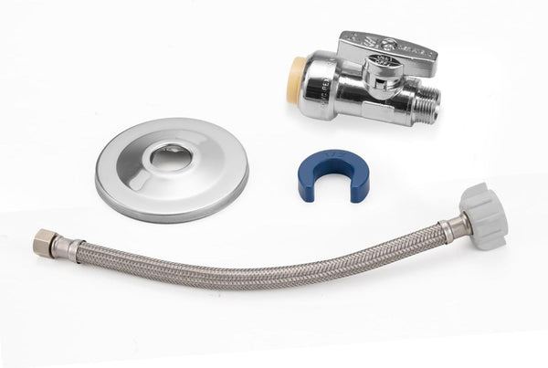 Toilet Water Supply Line Kit with 12" Stainless Steel Flexible Toilet Supply Line & 1/4 Turn 1/2 Inch Straight Push Fit