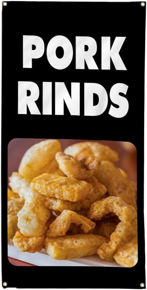Fastasticdeals Vertical Vinyl Banner Multiple Sizes Pork Rinds Food and Drink Restaurant and