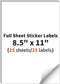 Full Sheet Sticker Labels, 8.5" x 11", 25 Sheets, 25 Labels, White