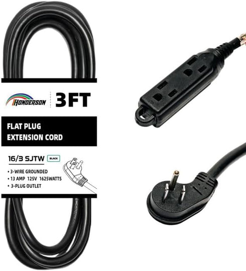 3FT Extension Cord with Multiple Outlets Flat Plug, 16 Gauge Heavy Duty Cable for Kitchen Home Appliance