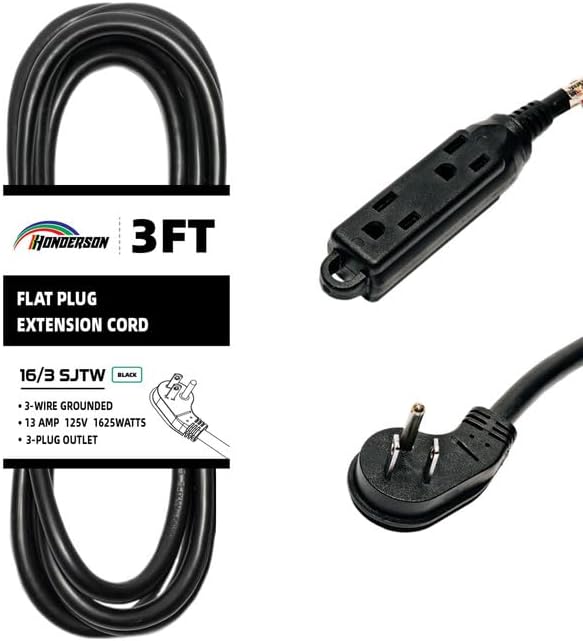3FT Extension Cord with Multiple Outlets Flat Plug, 16 Gauge Heavy Duty Cable for Kitchen Home Appliance