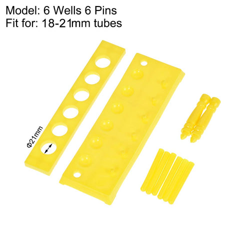 uxcell Test Tube Holder Rack, 6 Wells, 6 Pins for 18-21mm Tubes (Yellow, 2Pcs)