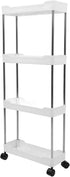 OEBUAFI 4 4 Tier Slim Storage Cart, Rolling Utility Cart with Easy Glide Wheels and Side Hooks for Kitchen Bathroom