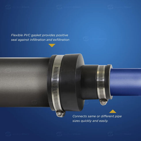 Supply Giant 6I57 Flexible PVC Reducing Coupling with Stainless Steel Clamps, 4.5" x 2.4" Inner Diameter