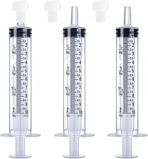10mL Syringe for Liquid, Food, Oral, Scientific Labs, Measurement, Dispensing, 3 Pack with Press-In Adapter, Big Tip