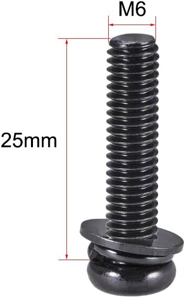 uxcell M6 x 25mm Carbon Steel Phillips Pan Head Machine Screws Bolts with Spring Washer & Plain Washers, 20pcs