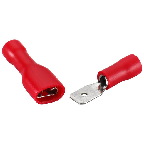 Baomain 0.187" Female & Male Spade Connectors, 22-16 AWG Fully Insulated Crimp Terminals, Red (200-Pack)