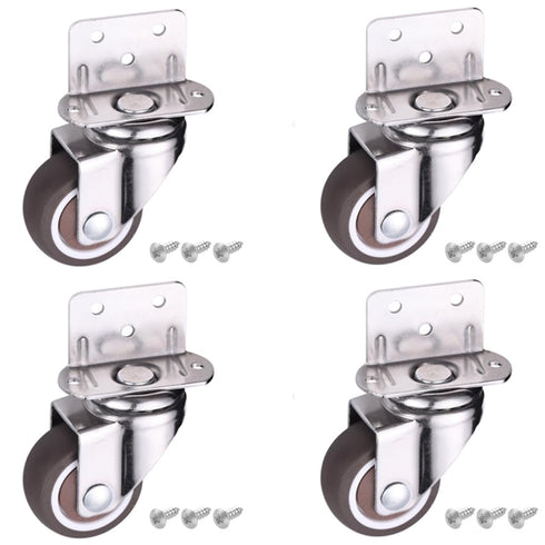Skelang 4 Pcs 1 Inch Side Mounting Casters - TPE Swivel Plated Wheels for Baby Bed, Carts, Kitchen Cabinet