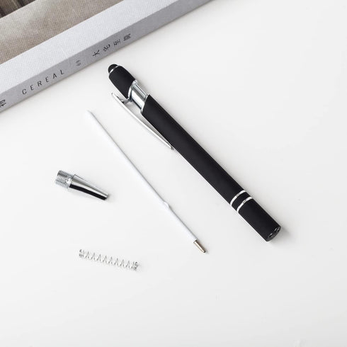 PASISIBICK 12 Pieces Ballpoint Pen with Stylus Tip, 2 in 1 Premium Metal Stylus Pen for Touch Screens, Black Ink (Pack