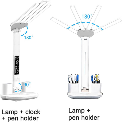 niccryle 3 Dimmable Led Desk Lamp with Clock Foldable Study Lamp Lighting Modes Table Lamp Eye Caring Reading Lamp
