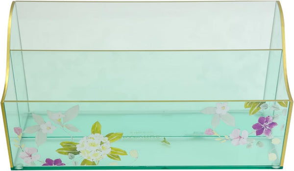 Papyrus Acrylic Mail Organizer, Green Aqua Desk Organizer with Floral Prints, Small Letter Holder for Office Supplies