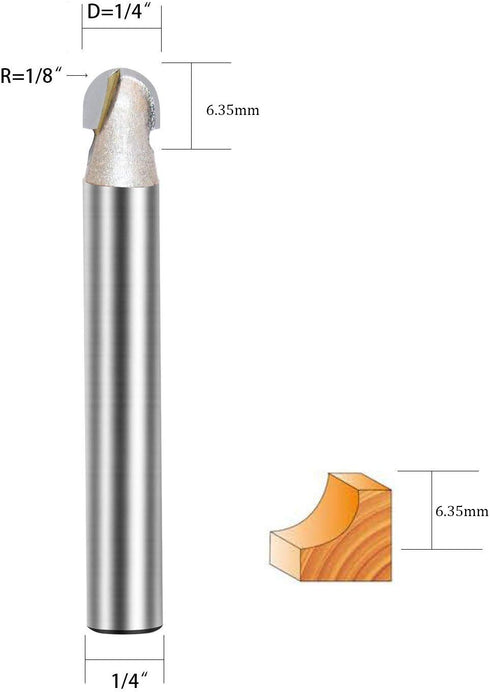 1/4-inch 1/4-inch 2-Flute, 4Pcs (1/4 1/4) Shank, Cutting Dia, Carbide Tipped Groove Round Nose Core Box Router Bit x