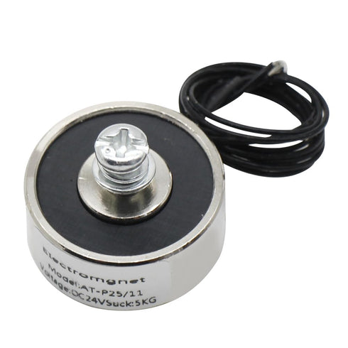 Holding Sucker Round Electromagnet Suction Solenoid Lifting Cylinder Electric Magnet, 25 x 11mm, DC24V, 50N, 11LB/5Kg