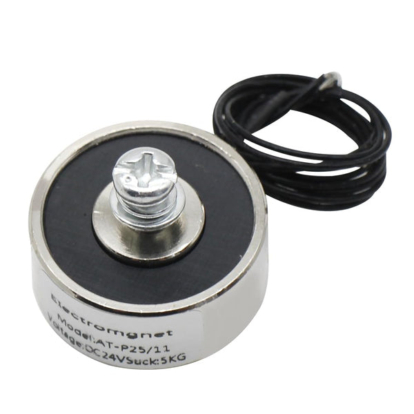 Holding Sucker Round Electromagnet Suction Solenoid Lifting Cylinder Electric Magnet, 25 x 11mm, DC24V, 50N, 11LB/5Kg