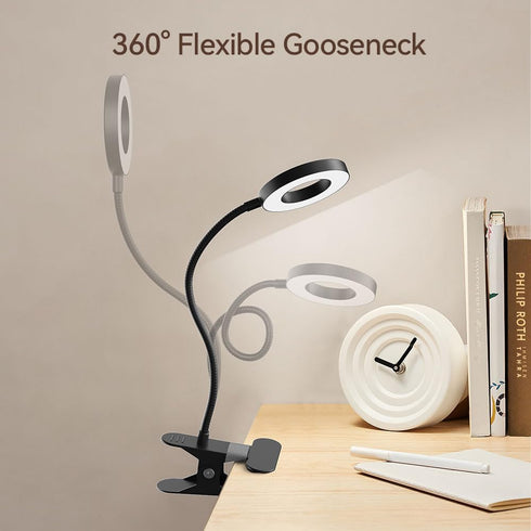 LED Desk Lamp with Clip, 3 Color Modes, 10 Brightness Levels, 360 Flexible Gooseneck Light for Home Office