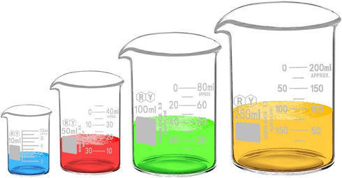 Glass Beakers Set - Borosilicate Graduated Measuring Low Form Glass Beakers in 4 Sizes