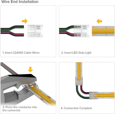 SEZO FCOB COB 10mm LED Light Strip Connectors Kit 8P Solderless Connectors + 4P Corner Connectors + 4PCS 15cm 22AWG