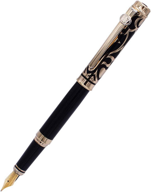 Lanxivi Duke Sweet Heart Pattern Gold Trim Fountain Pen with Sapphire Jewelry Pen Pouch