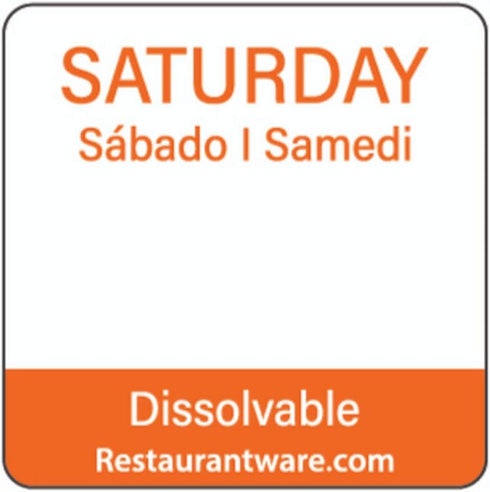 Restaurantware RW Smart 1 Inch x 1 Inch Food Rotation Labels, 500 Dissolvable Premium Trilingual Orange Paper Labels