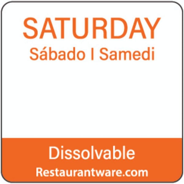 Restaurantware RW Smart 1 Inch x 1 Inch Food Rotation Labels, 500 Dissolvable Premium Trilingual Orange Paper Labels