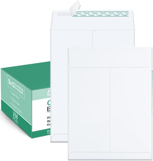 Eupako Catalog Mailing Envelopes - 9x12 White Self Seal Envelopes, 250 Pack for Organizing