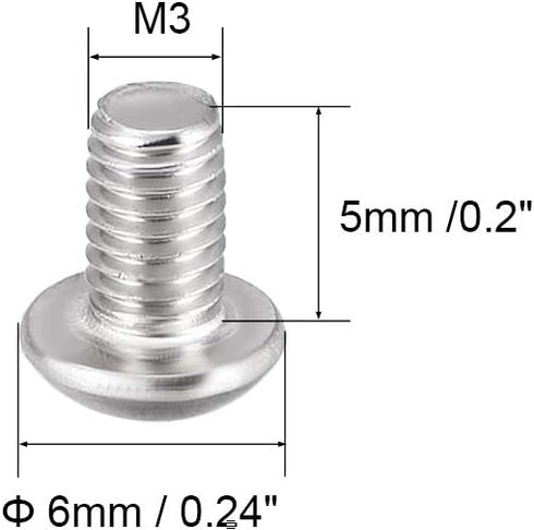 uxcell M3x5mm Machine Screws, Hex Socket Round Head Screw, 304 Stainless Steel Fasteners, 50pcs