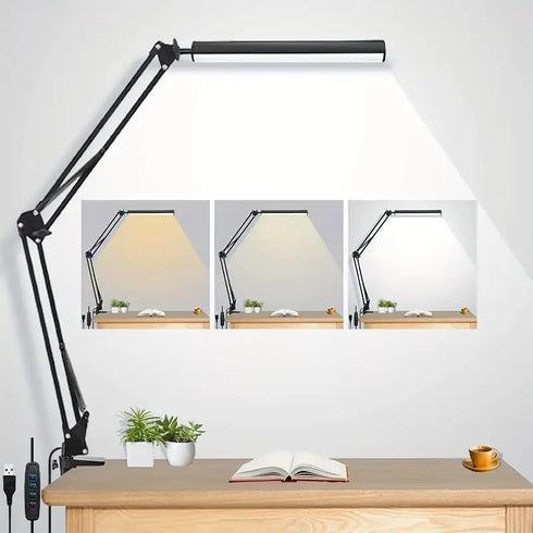 HDView LED Desk Lamp with Eye-Caring 3 Modes 10 Brightness, Adjustable Swing Arm