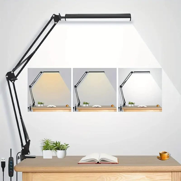HDView LED Desk Lamp with Eye-Caring 3 Modes 10 Brightness, Adjustable Swing Arm