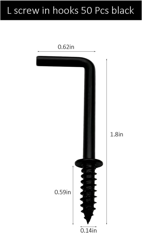 50 Pcs Black 1-1/4 Inch Screw Hooks, Vintage L Shape and Right Angle Medal Hooks
