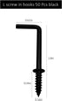 50 Pcs Black 1-1/4 Inch Screw Hooks, Vintage L Shape and Right Angle Medal Hooks