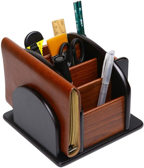 Wooden Desk Organizer, Wood Desktop Organizer Office Supplies Storage Organizer Remote Control Caddy Holder (Desk Organizer-6) by Siveit