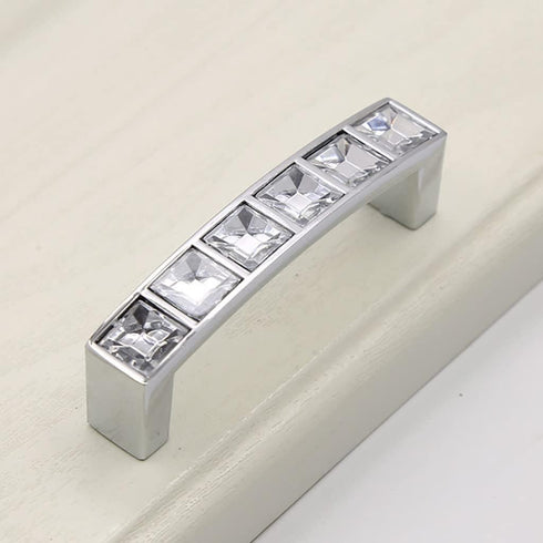 6 Pcs Modern U Shape Crystal Glass Drawer Pulls Knobs, Silver Zinc Alloy Handles for Cupboard Wardrobe Dresser