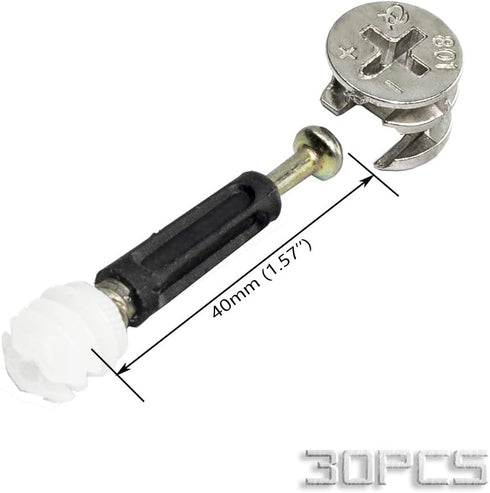 30 Packs Cam Fitting with Dowel and Pre-Inserted Nut, Cam Lock Nuts for Cabinet Drawer Dresser Furniture, CLN-01P