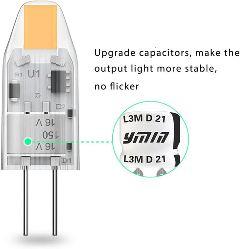 YUIIP G4 LED Bulb, AC/DC 12V 1.2W (10W Halogen Replacement), Warm White 2700K, 5 Pack