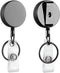 Will Well ID Badge Holder Reel with Clip and Keyring - Heavy-Duty All-Metal Casing, 2-Pack, Glossy Black