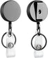 Will Well ID Badge Holder Reel with Clip and Keyring - Heavy-Duty All-Metal Casing, 2-Pack, Glossy Black