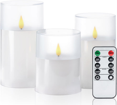 Homemory Flameless Candles Set of 3, White Acrylic LED Candles Upgraded Realistic
