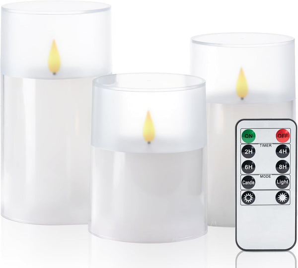 Homemory Flameless Candles Set of 3, White Acrylic LED Candles Upgraded Realistic