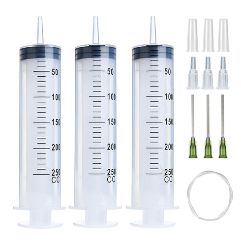 3 Pack 250ml Syringes with 55.1” Tube and 14G Needle 1.5”, Sterile Syringe with Cap for Scientific Labs
