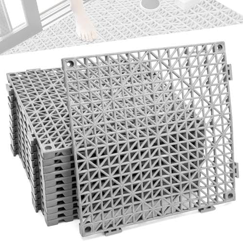 12 Pcs Drainage Mat Modular Interlocking Cushion, 11.8" x 11.8" Non-Slip Interlocking Rubber Floor Tiles for Deck Pool